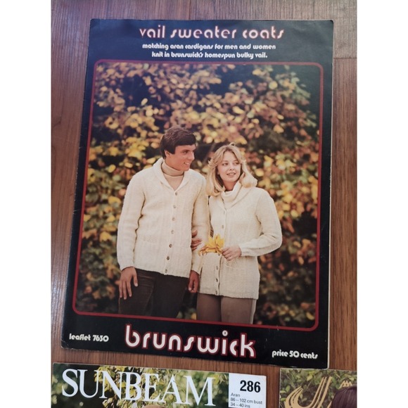 Lot of 5 Vtg Aran Fisherman Sweaters Cardigans Knitting Patterns British Jaeger - Picture 5 of 7